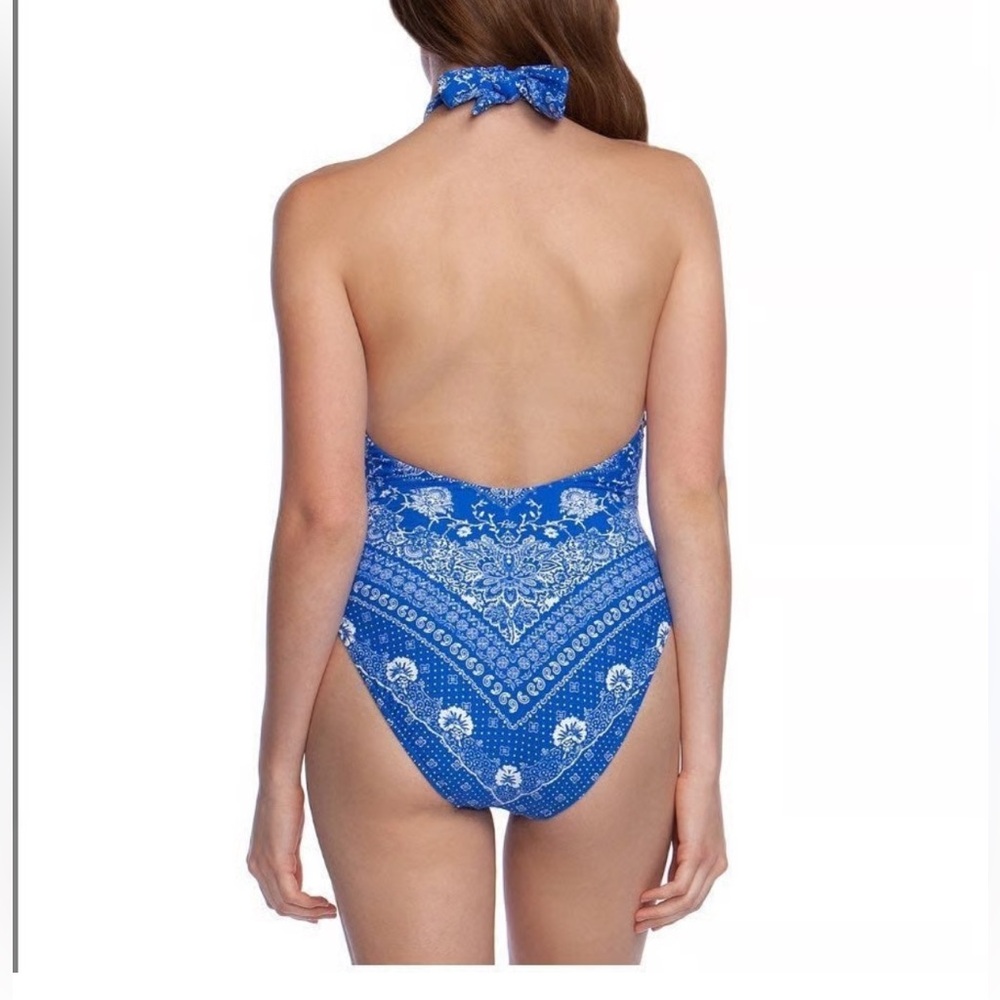 Ralph Lauren Blue and White Halter Swimsuit - Picture 2 of 5